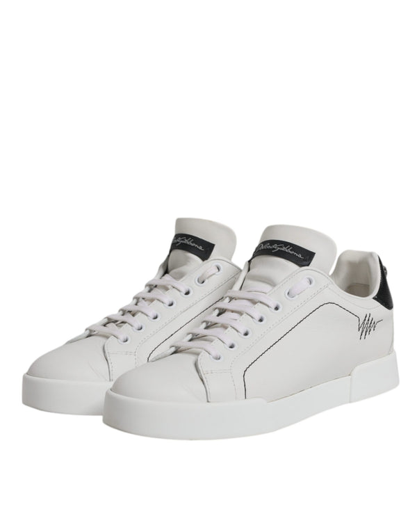Weiß Schwarz Leder Low Top Sneakers Schuhe