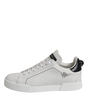 Weiß Schwarz Leder Low Top Sneakers Schuhe