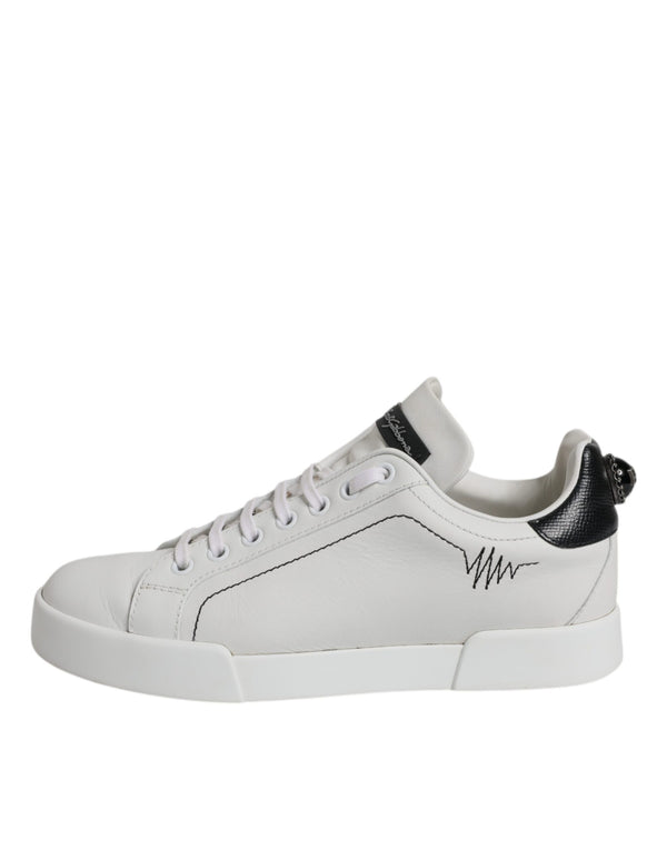 Weiß Schwarz Leder Low Top Sneakers Schuhe