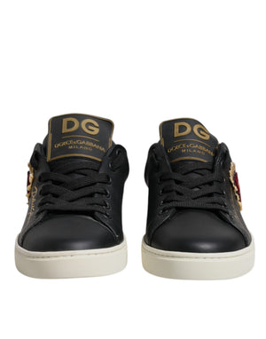 Schwarz Leder Gold Rot Herz Turnschuhe Schuhe