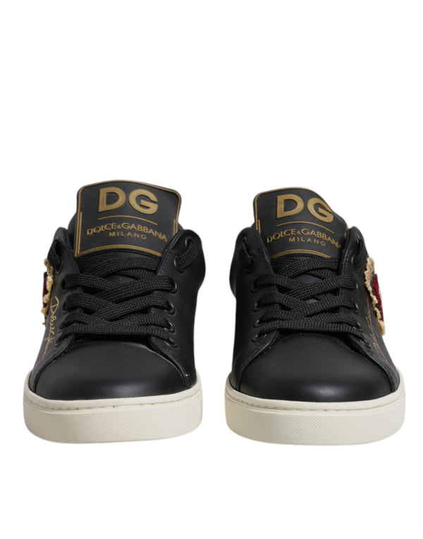 Schwarz Leder Gold Rot Herz Turnschuhe Schuhe