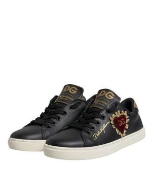 Schwarz Leder Gold Rot Herz Turnschuhe Schuhe