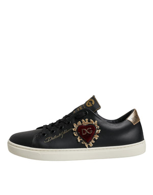 Schwarz Leder Gold Rot Herz Turnschuhe Schuhe