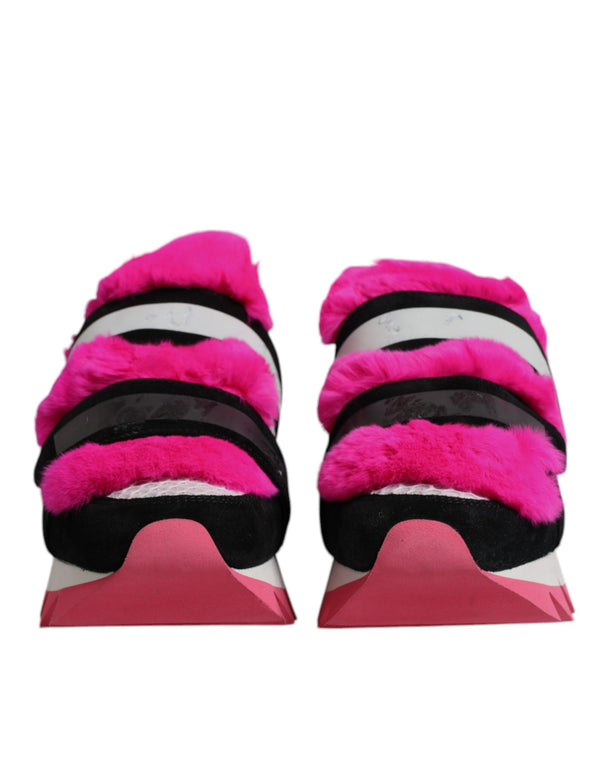 Schwarz Rosa Pelz Verschönert Turnschuhe Schuhe