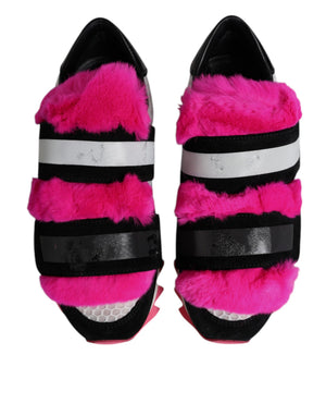 Schwarz Rosa Pelz Verschönert Turnschuhe Schuhe