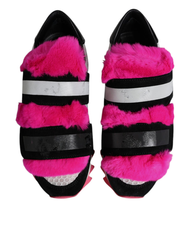 Schwarz Rosa Pelz Verschönert Turnschuhe Schuhe