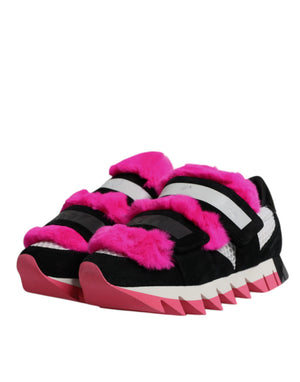 Schwarz Rosa Pelz Verschönert Turnschuhe Schuhe