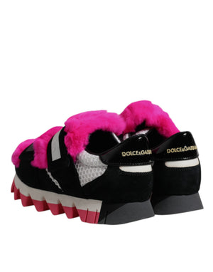 Schwarz Rosa Pelz Verschönert Turnschuhe Schuhe