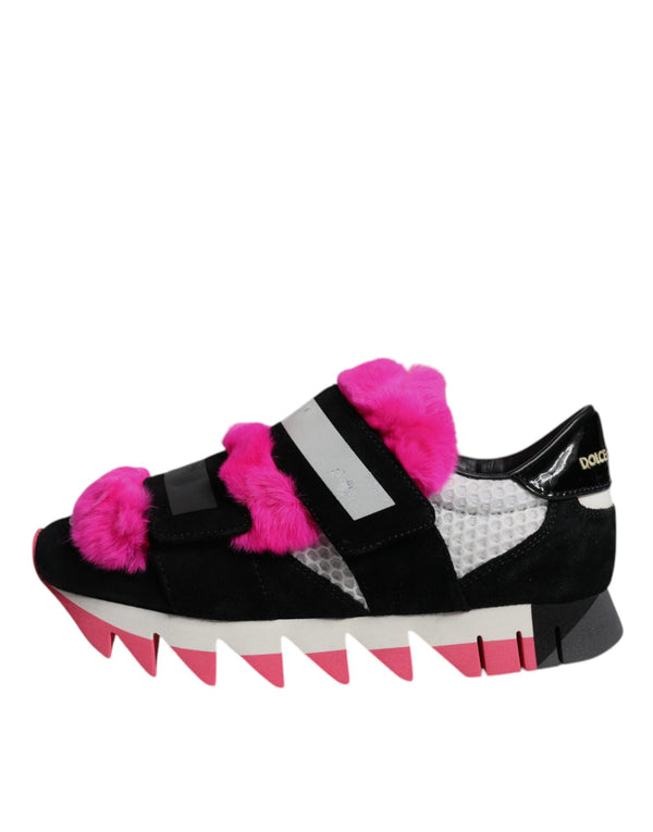 Schwarz Rosa Pelz Verschönert Turnschuhe Schuhe