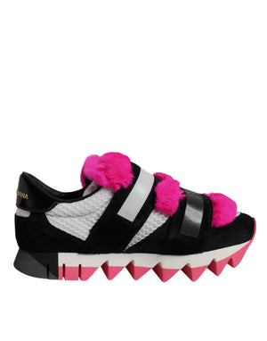 Schwarz Rosa Pelz Verschönert Turnschuhe Schuhe