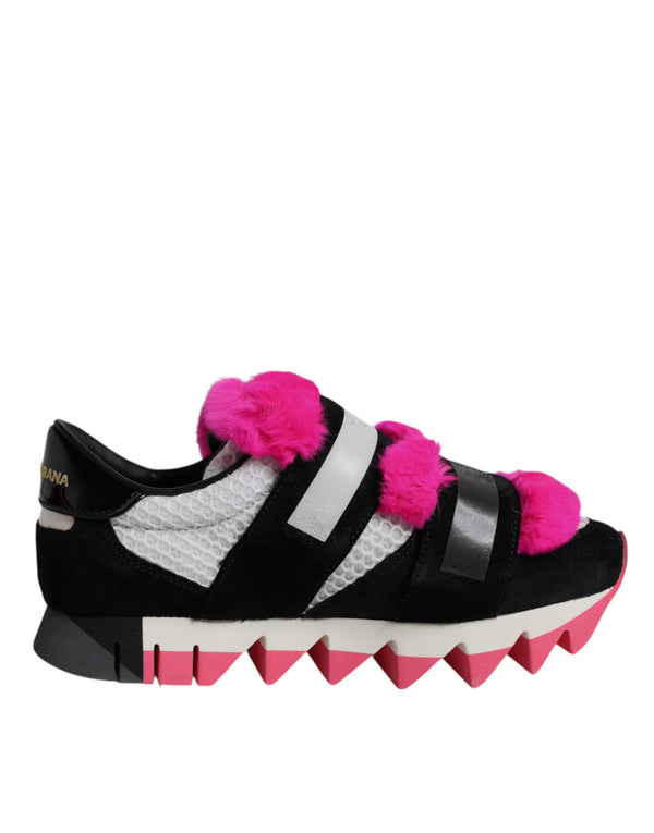 Schwarz Rosa Pelz Verschönert Turnschuhe Schuhe