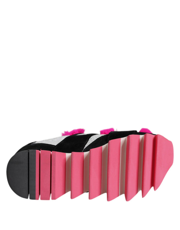 Schwarz Rosa Pelz Verschönert Turnschuhe Schuhe