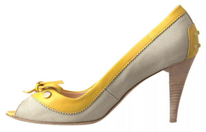Gelb Off Weiß Peep Toe Heels Pumps Schuhe