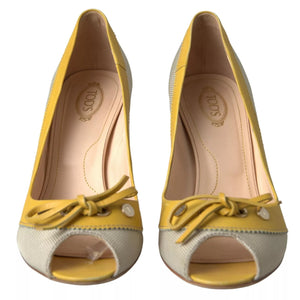 Gelb Off Weiß Peep Toe Heels Pumps Schuhe