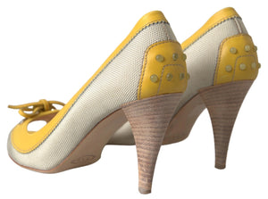 Gelb Off Weiß Peep Toe Heels Pumps Schuhe