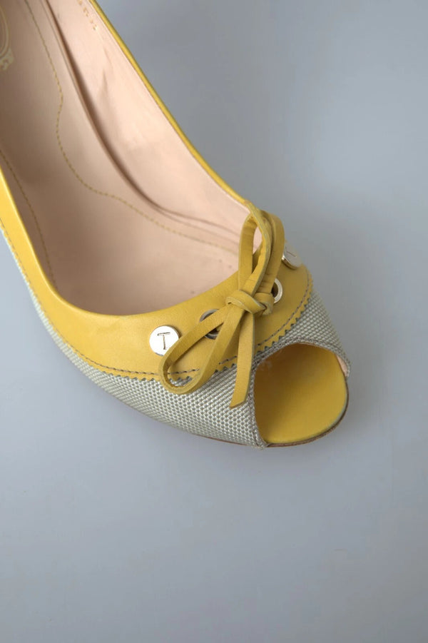 Gelb Off Weiß Peep Toe Heels Pumps Schuhe