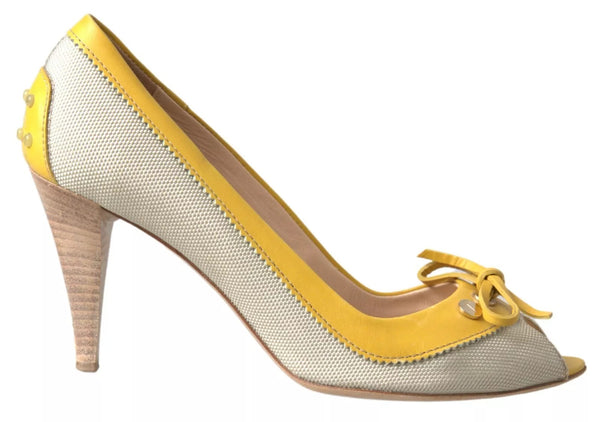Gelb Off Weiß Peep Toe Heels Pumps Schuhe
