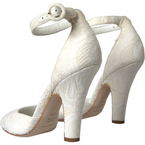 Weiß Floral Jacquard Mary Janes Heels Pumps Schuhe