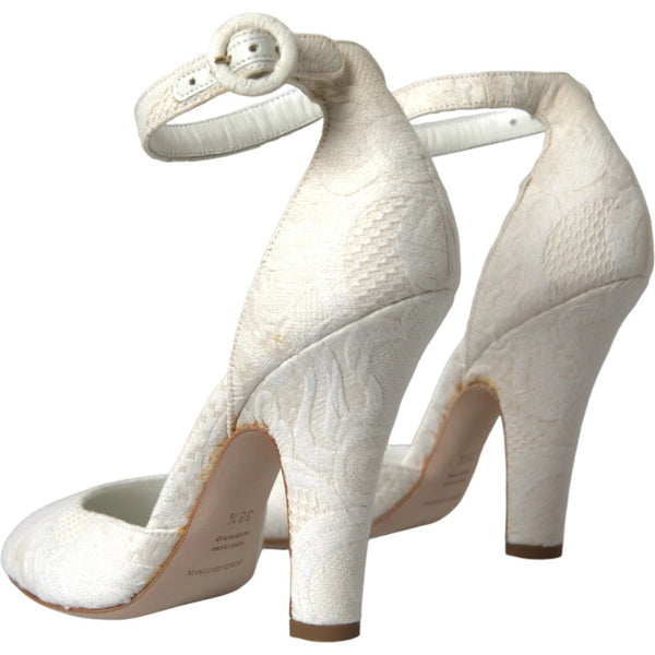 Weiß Floral Jacquard Mary Janes Heels Pumps Schuhe