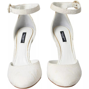 Weiß Floral Jacquard Mary Janes Heels Pumps Schuhe