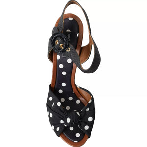 Schwarz Polka Dot Leder Heels Sandalen Schuhe