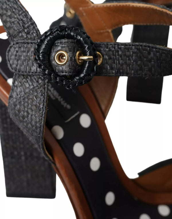Schwarz Polka Dot Leder Heels Sandalen Schuhe
