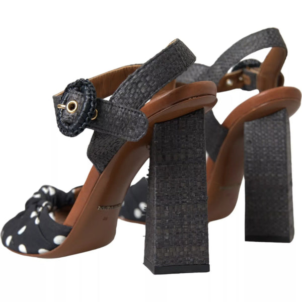 Schwarz Polka Dot Leder Heels Sandalen Schuhe
