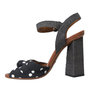 Schwarz Polka Dot Leder Heels Sandalen Schuhe