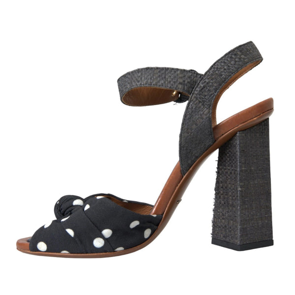 Schwarz Polka Dot Leder Heels Sandalen Schuhe