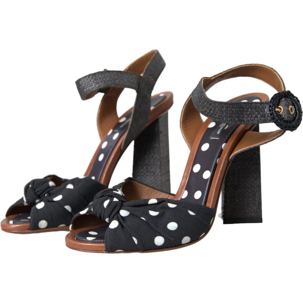 Schwarz Polka Dot Leder Heels Sandalen Schuhe
