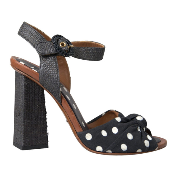 Schwarz Polka Dot Leder Heels Sandalen Schuhe