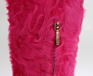 Rosa Lammfell-Lederstiefel flach