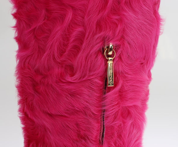 Rosa Lammfell-Lederstiefel flach