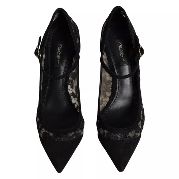 Schwarz Mary Jane Taormina Spitze Pumps Schuhe