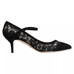 Schwarz Mary Jane Taormina Spitze Pumps Schuhe