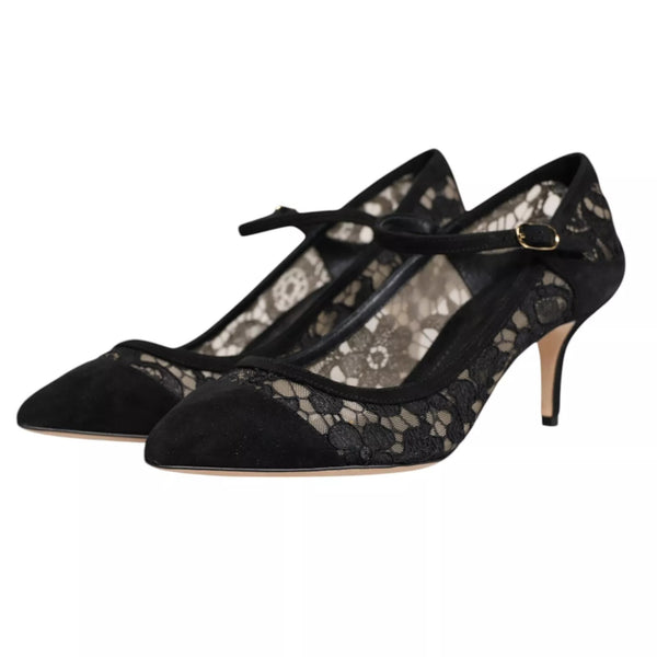 Schwarz Mary Jane Taormina Spitze Pumps Schuhe