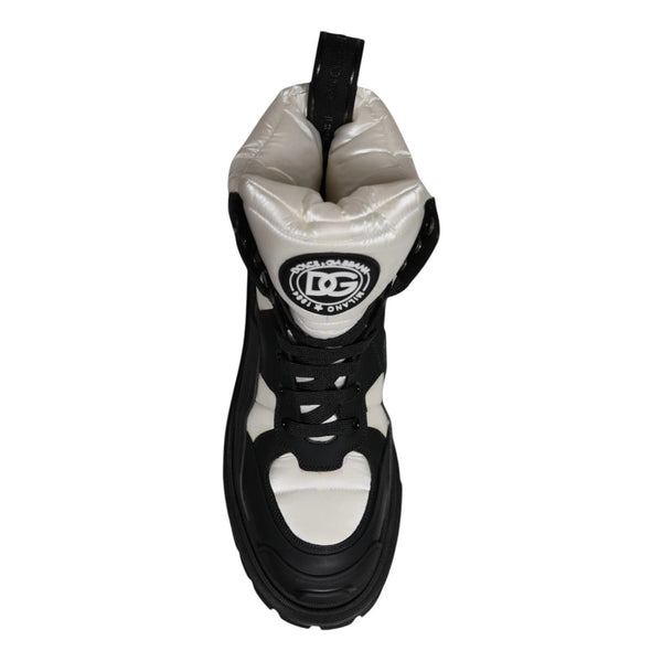 Schwarz Weiß Gepolsterte Mid Calf Lace Up Stiefel Schuhe