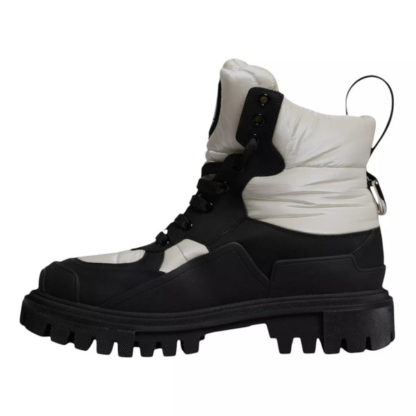 Schwarz Weiß Gepolsterte Mid Calf Lace Up Stiefel Schuhe