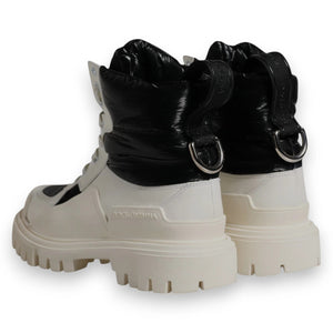 Weiße gepolsterte Mid Calf Lace Up Stiefel Schuhe