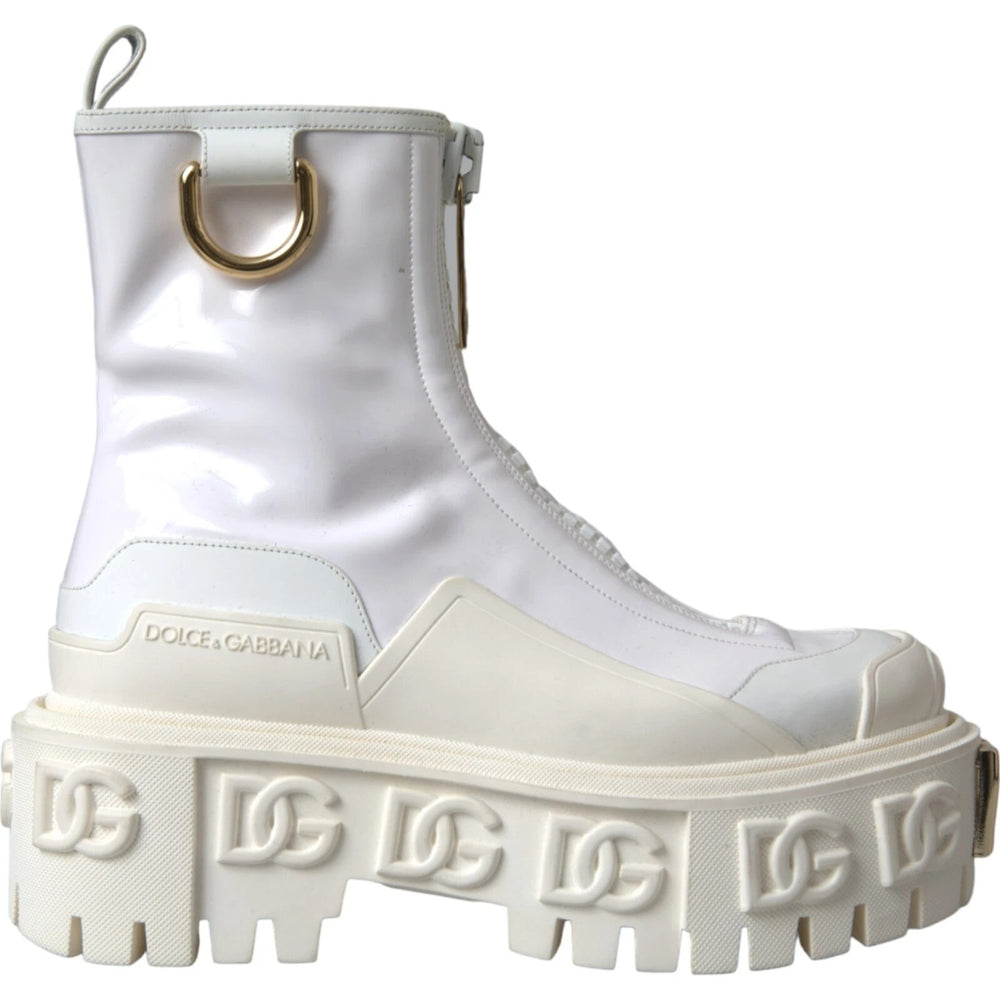Weiße Leder Gummistiefel Logo Schuhe