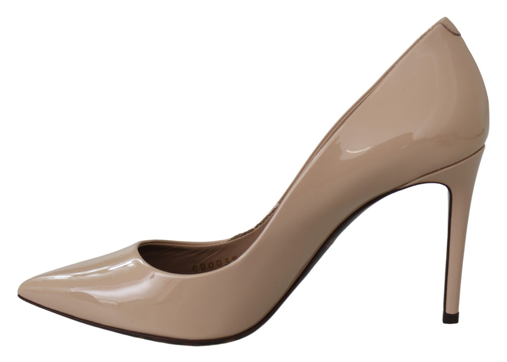 Beige Lackleder Stilettoabsatz Pumps