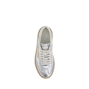 Silberne Kalbshaut Bos Taurus Sneakers mit niedrigem Schaft