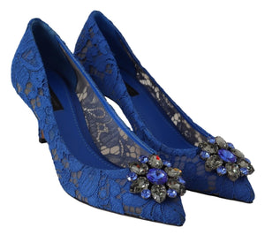 Blaue Spitze Kristall Ballett Pumps Schuhe