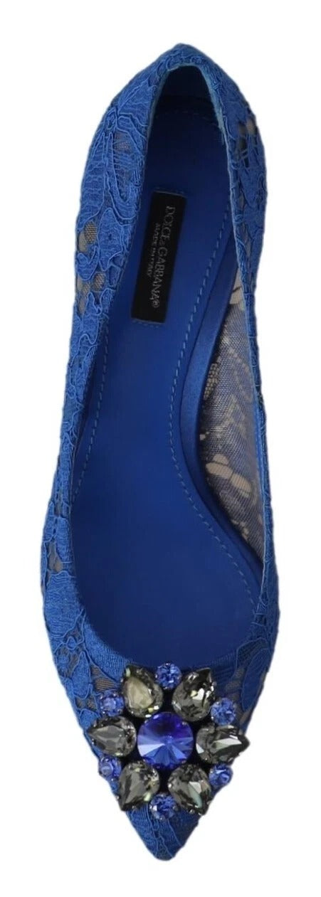 Blaue Spitze Kristall Ballett Pumps Schuhe