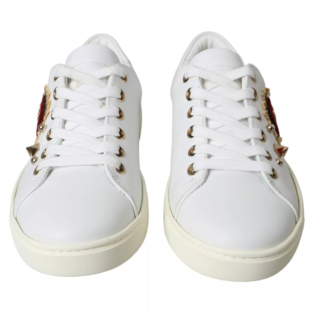 Weiß Leder Gold Rot Herz Turnschuhe Schuhe