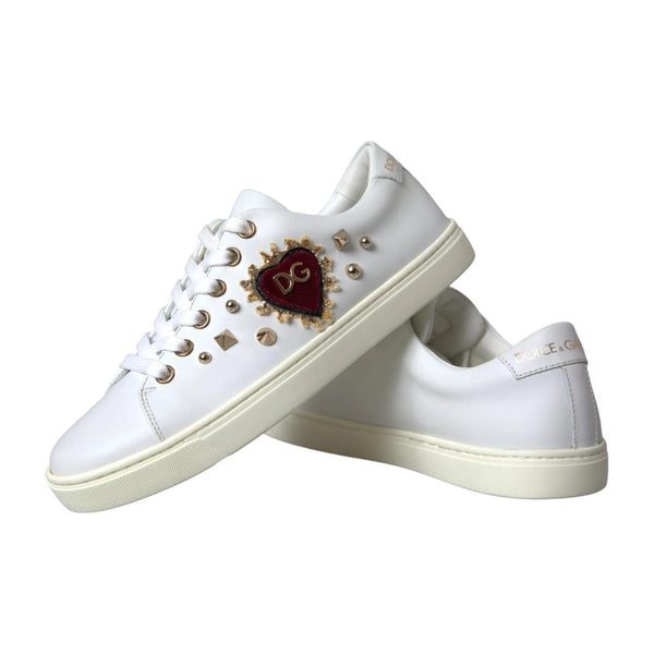 Weiß Leder Gold Rot Herz Turnschuhe Schuhe