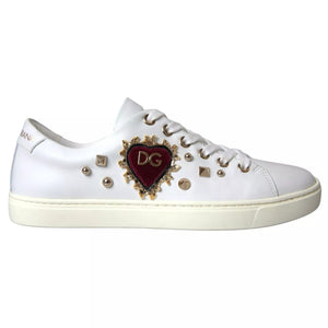 Weiß Leder Gold Rot Herz Turnschuhe Schuhe