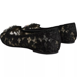 Schwarze Spitze Kristall Ballett Flats Loafer Schuhe