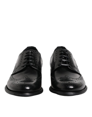 Schwarzes Leder Derby Wingtip Formelle Schuhe