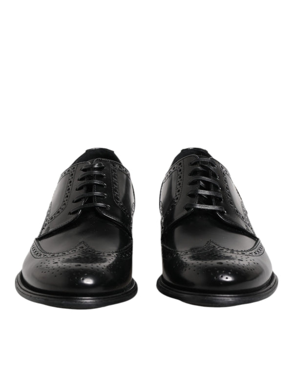 Schwarzes Leder Derby Wingtip Formelle Schuhe